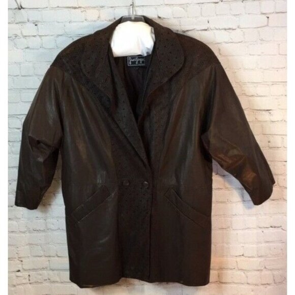 Gino di Giorgio by Comint Brown Leather Jacket Removable Liner Large - Picture 1 of 8